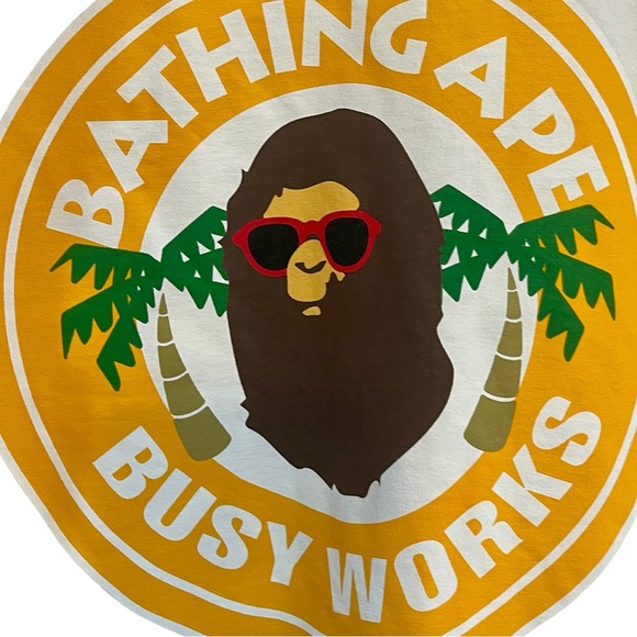 Bathing Ape White Short Sleeve T Shirt Busy Works  Logo Mens Size L like new - Picture 5 of 9